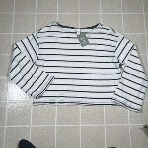 New H&M Stripe Oversized Crop Sweater Sz L NWT
